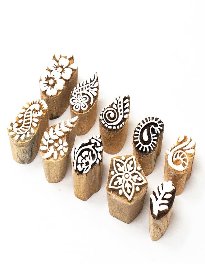 Hashcart Wooden Indian Traditional Design Printing Stamps/Blocks for Printing Saree Border/Dresses/Craft Card Making/Scrapbook/Clay Pottery (Set of 10) - Image 1